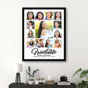 Poster Graduation blanche K-12 Photo Collage noir Script