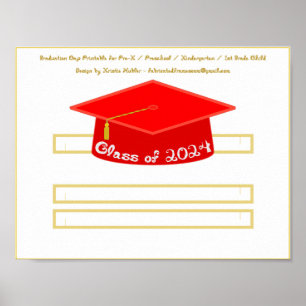 Poster Graduation Cap Red Classe Casquette de 2024 Partie