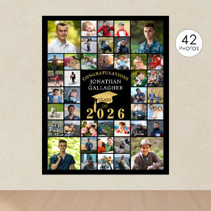 Poster Graduation Congrats 42 Photo Collage Black Gold