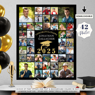 Poster Graduation Congrats 42 Photo Collage Black Gold