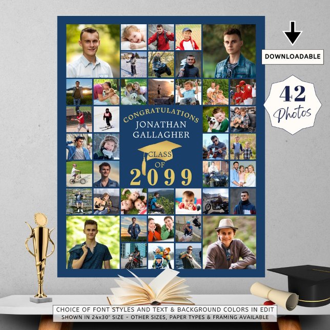 Poster Graduation Congrats 42 Photo Collage Blue Gold (Créateur téléchargé)
