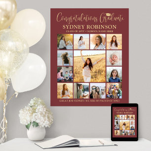 Poster Graduation Congrats Photo Collage Bourgogne & Or