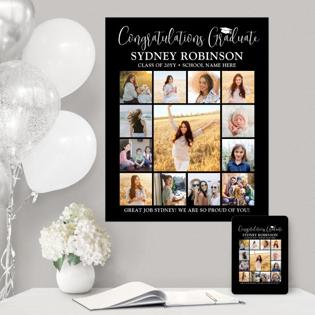 Poster Graduation Congrats Photo Collage moderne Noir (Créateur téléchargé)