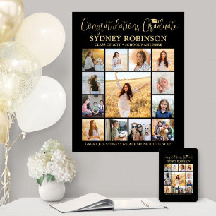 Poster Graduation Congrats Photo Collage noir et or