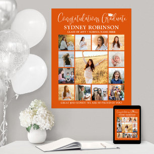 Poster Graduation Congrats Photo Collage Orange et Blanc
