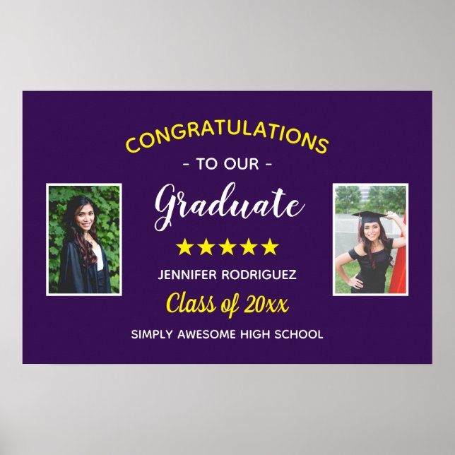 Poster Graduation Custom 2 Photo Félicitations Diplômé (Devant)