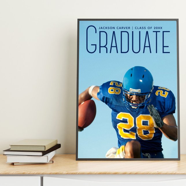 Poster Graduation du joueur de football 2025 Blue Script  (Créateur téléchargé)