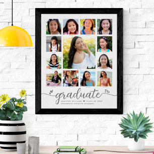 Poster Graduation K-12 Modern Script Photo Collage Blanc