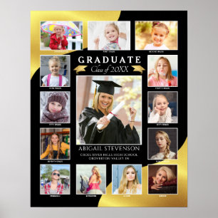 Poster Graduation K-12 Photo Collage Black Gold Metallic