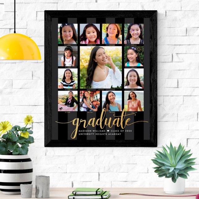 Poster Graduation K-12 Photo Collage Gold Black Script (Créateur téléchargé)