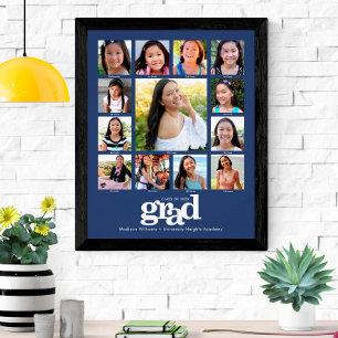 Poster Graduation K-12 Photo Collage Moderne Gras Bleu