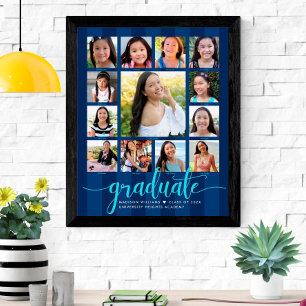 Poster Graduation K-12 Photo Collage Navy Blue Script