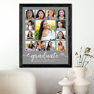Poster Graduation K-12 Script moderne Photo Collage Gris