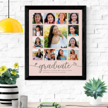 Graduation K-12 Script Photo Collage sur Blush Pin