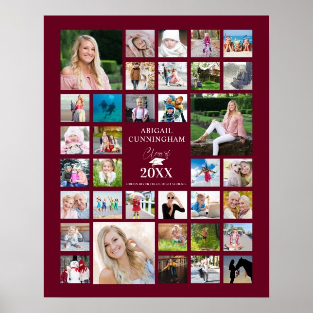 Poster Graduation Maroon Bourgogne 35 Photo Collage (Devant)