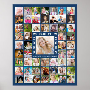 Poster Graduation Party 55 Photo Collage bleu ou personna