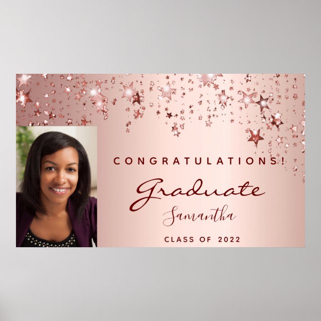 Poster Graduation party rose or blush étoiles photo 2025 (Devant)