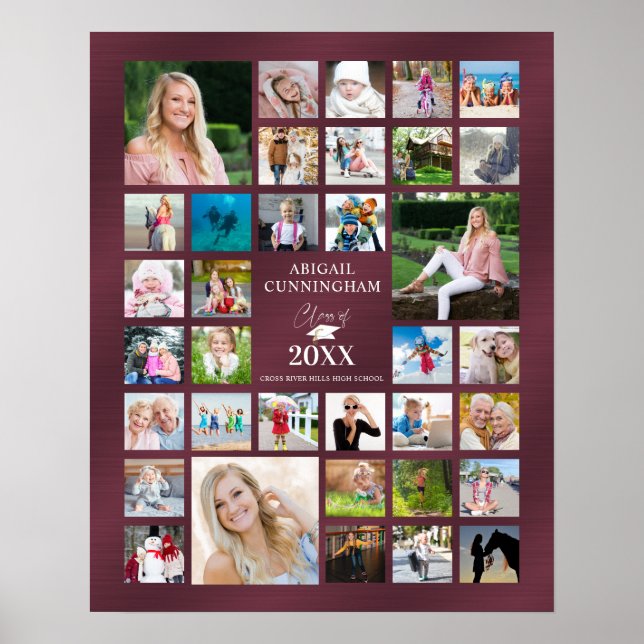 Poster Graduation Photo Collage CLASSE DU Parti Maroon (Devant)