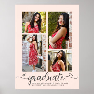 Poster Graduation rose vif 4 Photo Grey Coeurs Script