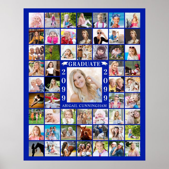 Poster Graduation Royal Blue 55 Photo Collage Personnalis (Devant)