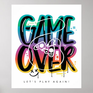 Poster Graffiti manette de jeu game over joueur