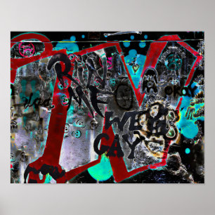 Poster Graffiti noir art de rue urbain mur rouge