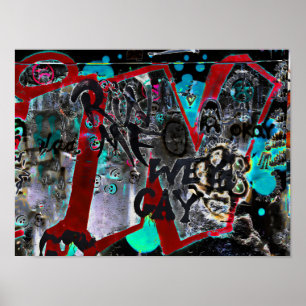 Poster Graffiti noir rouge rue urbaine Wall Art