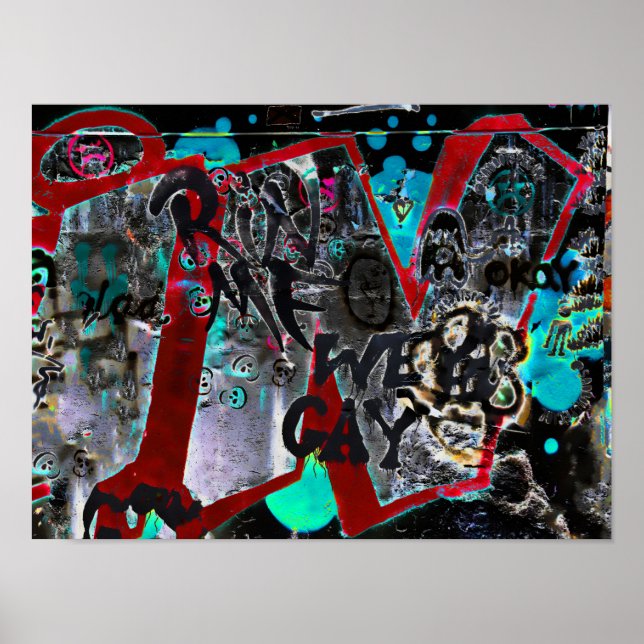 Poster Graffiti noir rouge rue urbaine Wall Art (Devant)
