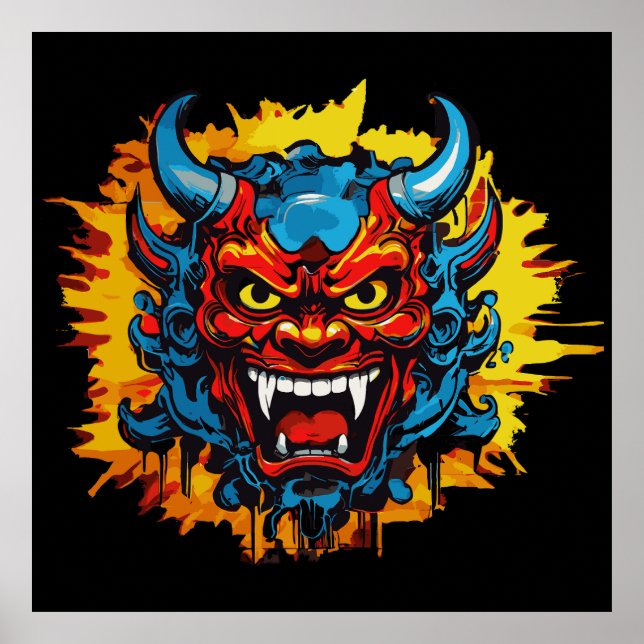 Poster Graffiti Oni Masque Illustration d'art audacieux e (Devant)