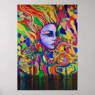 Poster Graffiti pour le visage d'une femme colorée à Vinn