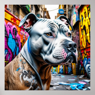 Poster Graffiti Street Art Brindle Pitbull Lover