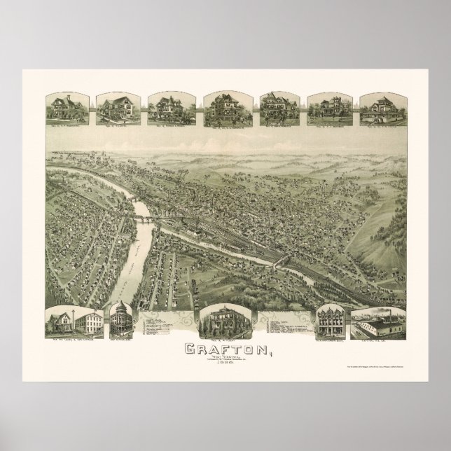 Poster Grafton, WV Carte panoramique - 1898 (Devant)