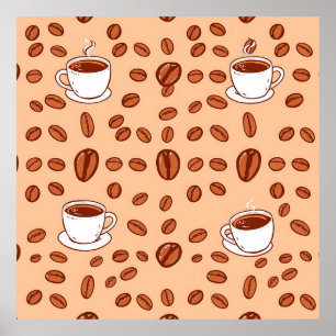 Poster Grains de Café Tasses Motif Cosy
