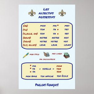 Poster Grammaire française Adjectifs possessifs