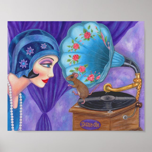Poster Gramophone Flapper Girl Roaring Twenties Souris (Devant)
