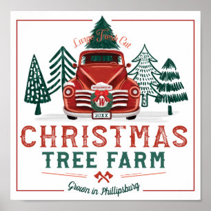 Poster Grand camion frais de cru de ferme d'arbre de Noël
