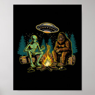 Poster Grand campeur alien Bigfoot Sasquatch Ufo Feu de c
