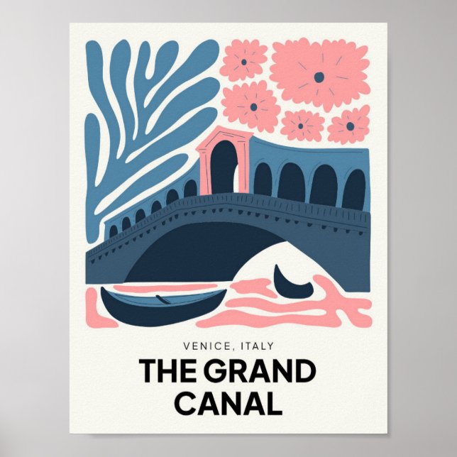 Poster Grand Canal Venise Italie Voyage abstrait floral (Devant)