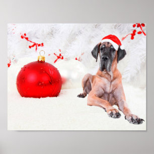 Poster Grand chien Danse Casquette Joyeux Noël Ornement r