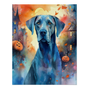 Poster Grand Danois d'Halloween avec citrouilles effrayan