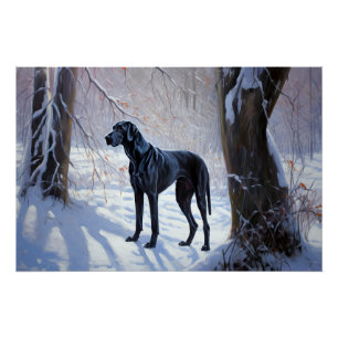Poster Grand Danois Laissez Tomber la Neige Noël