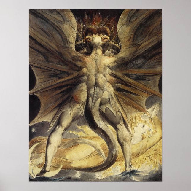 Poster Grand dragon rouge par William Blake (Devant)