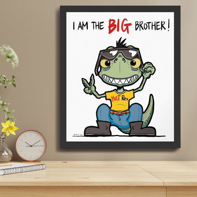 Poster Grand frère Happy Green Dinosaur dessin (BIG brother Happy Green Dinosaur Cartoon Poster)