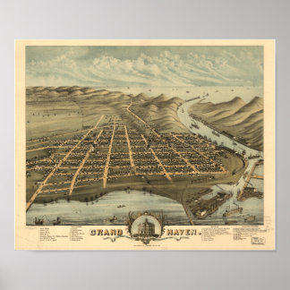 Poster Grand Haven Michigan 1874 Carte panoramique antiqu