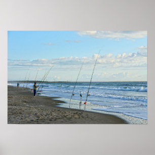 Poster Grand Héron Bleu patrouille la plage de Cape Canav