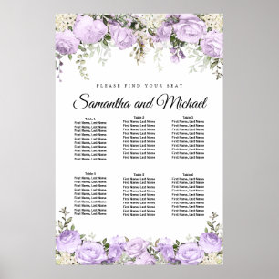 Poster Grand Mariage Floral Violet 6 tables