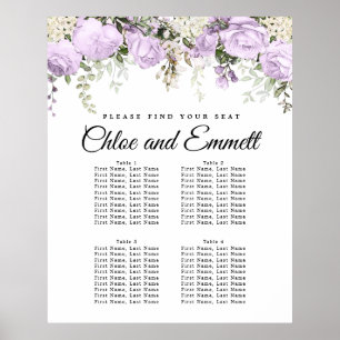 Poster Grand Mariage Floral violet à 4 tables