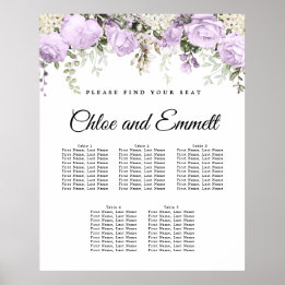 Poster Grand Mariage Floral violet à 5 tables