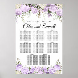 Poster Grand Mariage Floral Violet à 8 tables