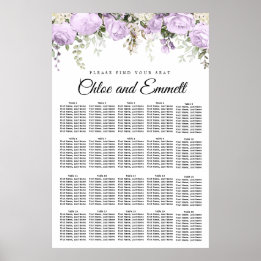 Poster Grand Mariage Floral violet de 20 tables
